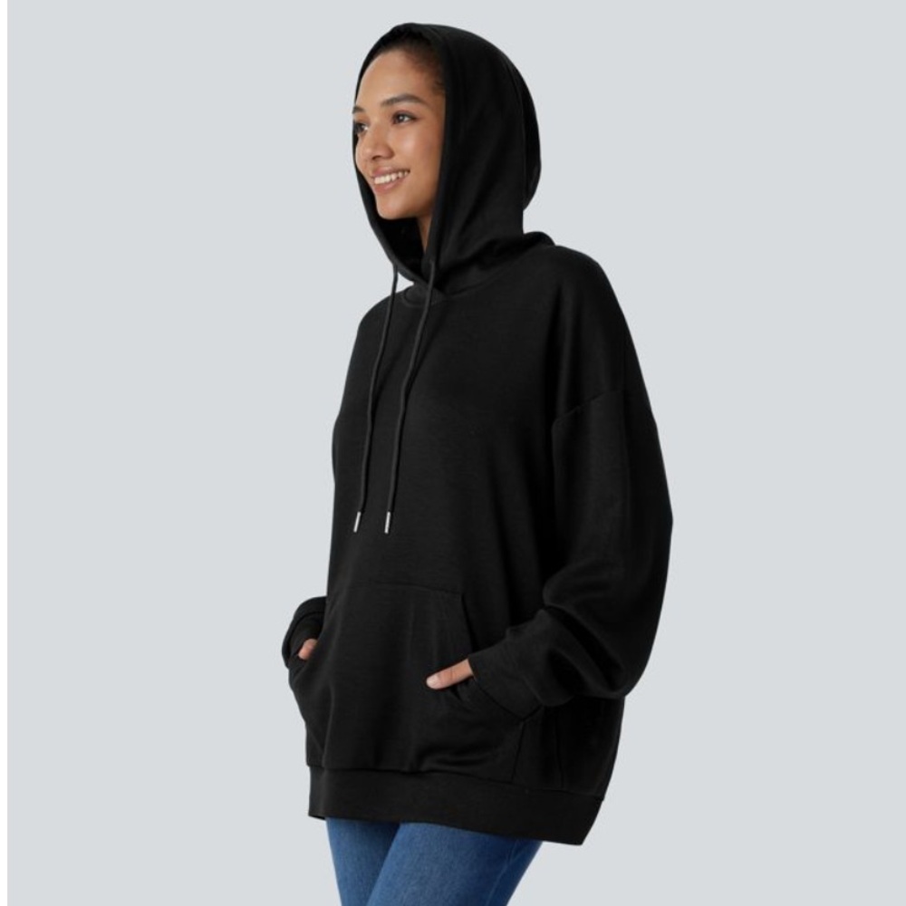 HALARA Split Back Women’s Cozy Black Pullover Hoodie Sweater